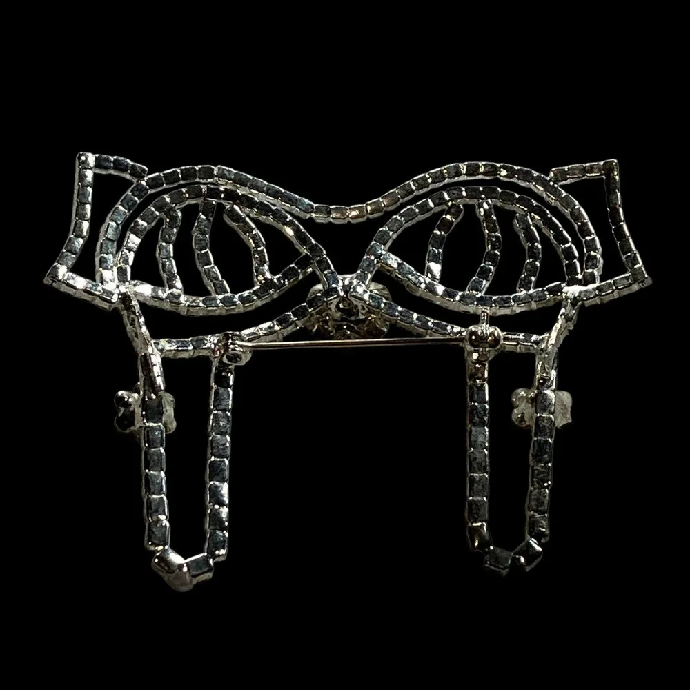 Vintage Elephant Brooch Silver Tone Rhinestone AB Crystal‎ Flower Statement Pin